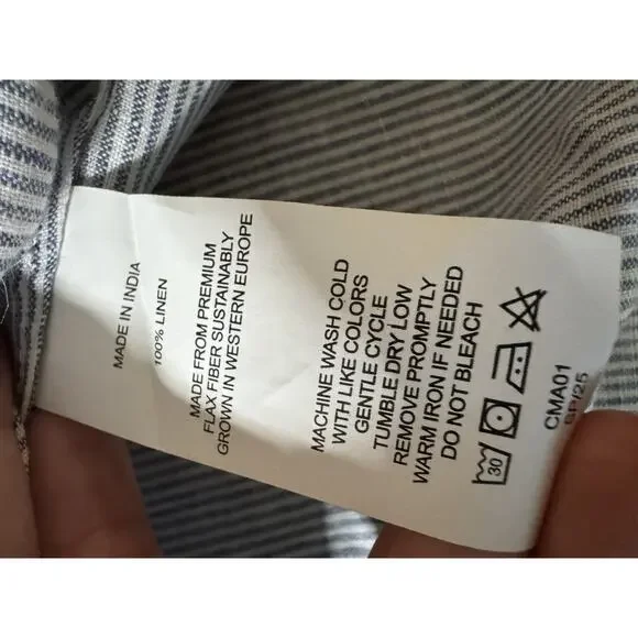 Quince Shirt Women’s Large 100% European Linen Camp Blue Pinstripe - Picture 9 of 10